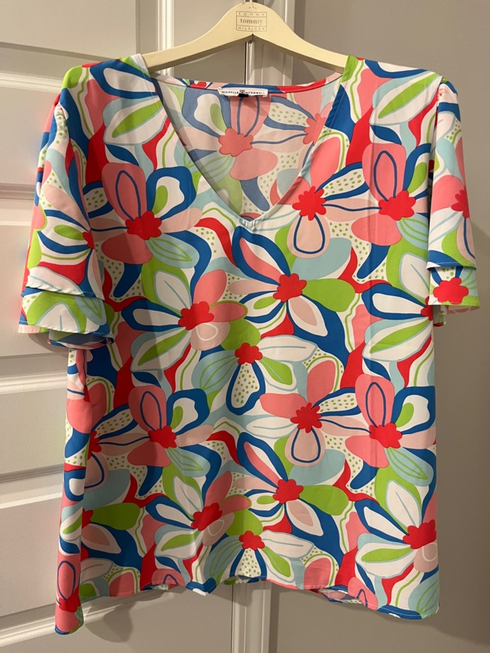 Michelle McDowell Multicolor Floral V-Neck blouse Top XL
